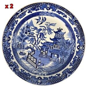 2 Burleigh Ware Blue Willow Soup Pasta Bowl Dinnerware Tableware England 7.75"